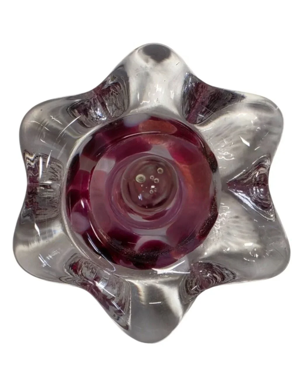 Signed Loretta Eby Art Glass Ring Holder Pink Clear Hand Blown Studio Glass